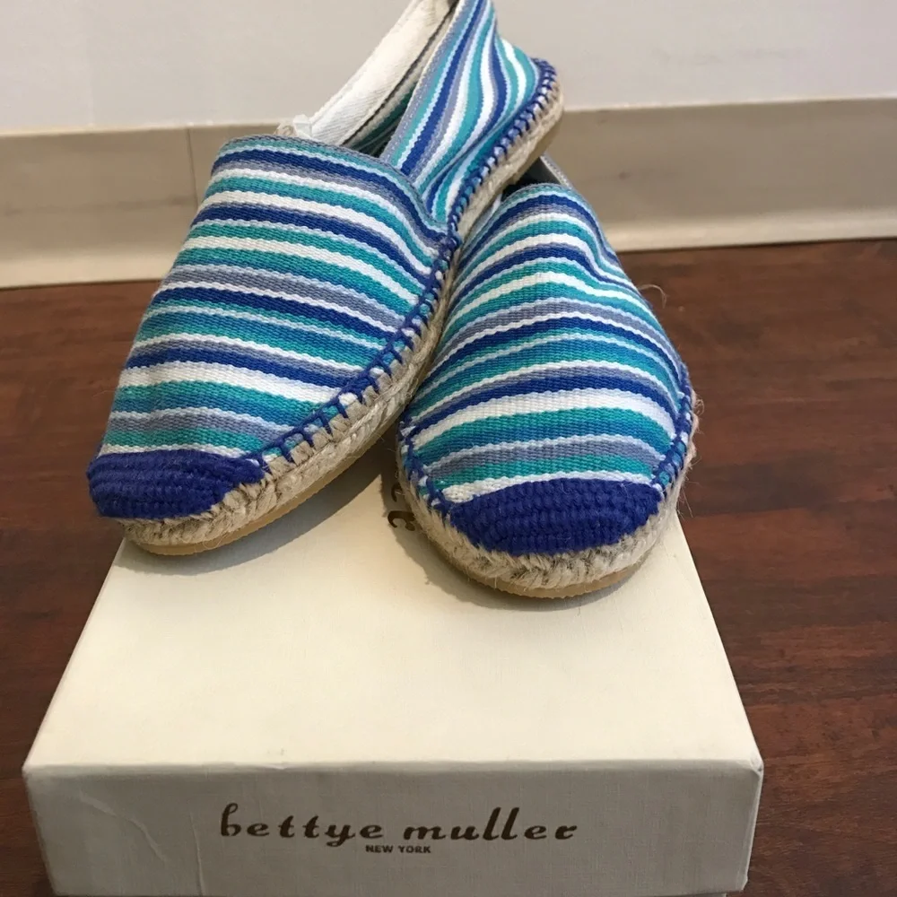 DESIGNER Blue Striped Espadrilles - Picture 2 of 6